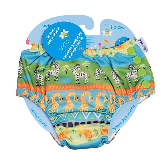 iPlay Swim Diaper Green Animal Print Size 6M – Reusable Infant Swimsuit Diaper - Picture 1 of 6